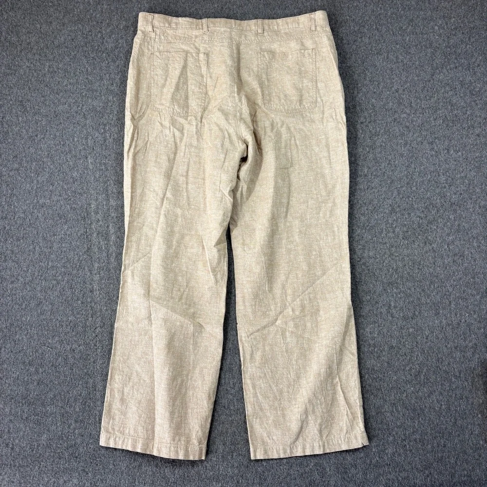 Amiani Tan Linen Cotton Blend Straight Leg Pants Mens 38 Beachy Resort Relaxed